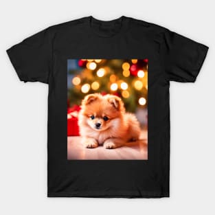 Cute Pomeranian Puppy's First Christmas T-Shirt